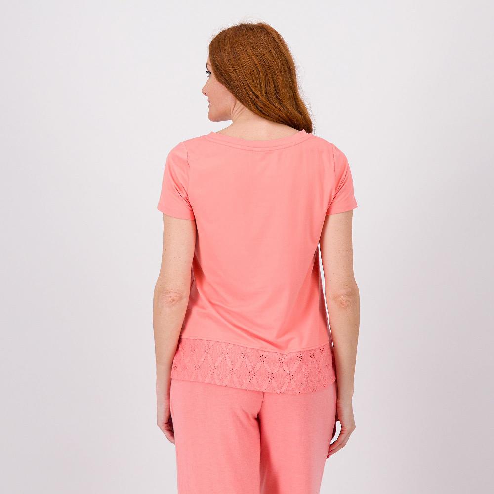 QVC Cuddl Duds T-shirt Con Manica Corta E Fascia Ricamata In Fondo