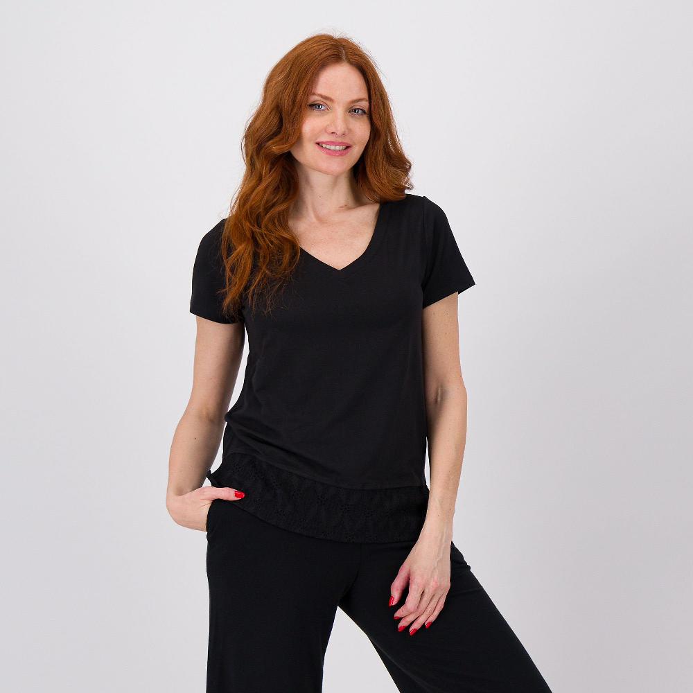 QVC Cuddl Duds T-shirt con manica corta e fascia ricamata in fondo