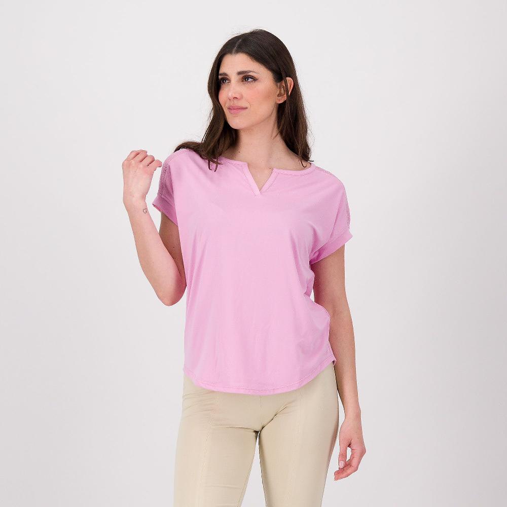 QVC Cuddl Duds T-shirt con manica corta e scollo tondo con apertura a V