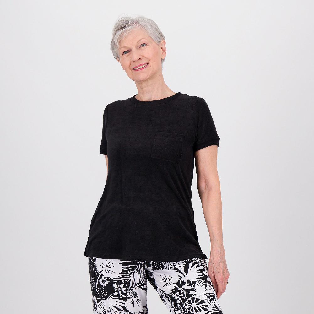 QVC Cuddl Duds T-Shirt in jersey di misto viscosa con scollo tondo