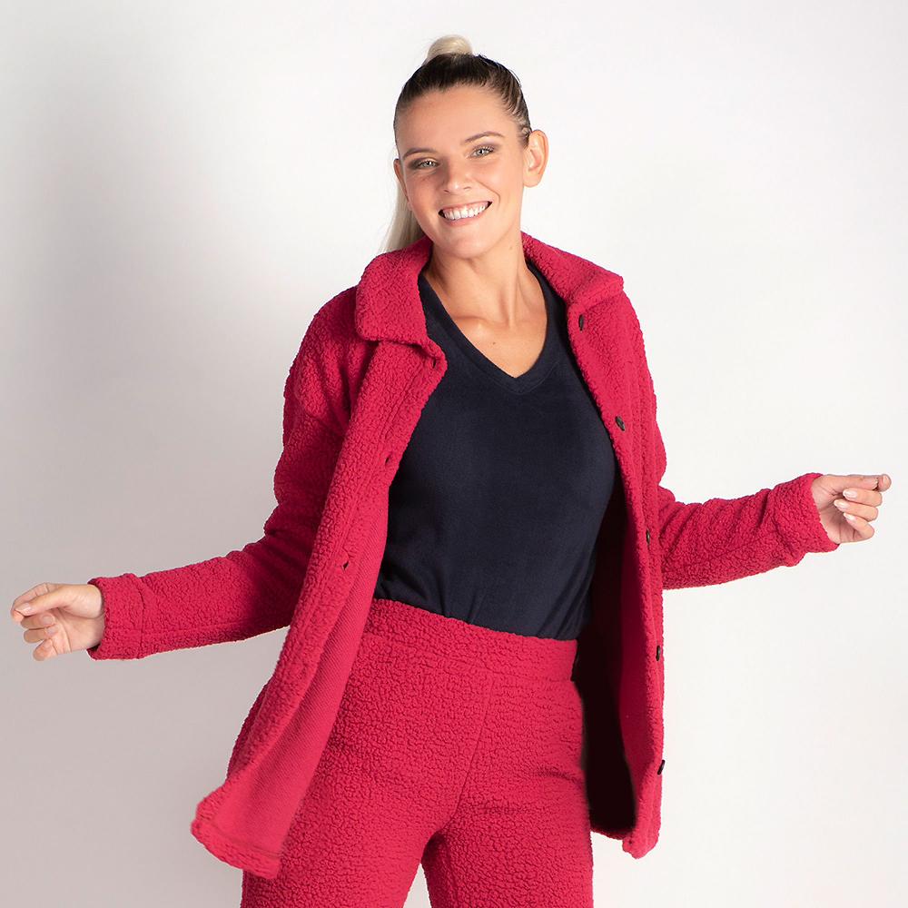 QVC Cuddle Duds Giacca a camicia in tessuto orsetto con tasche