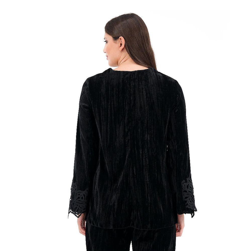 QVC Demetra Closet Blusa In Velluto Martellato Con Scollo A V E Maniche Lunghe