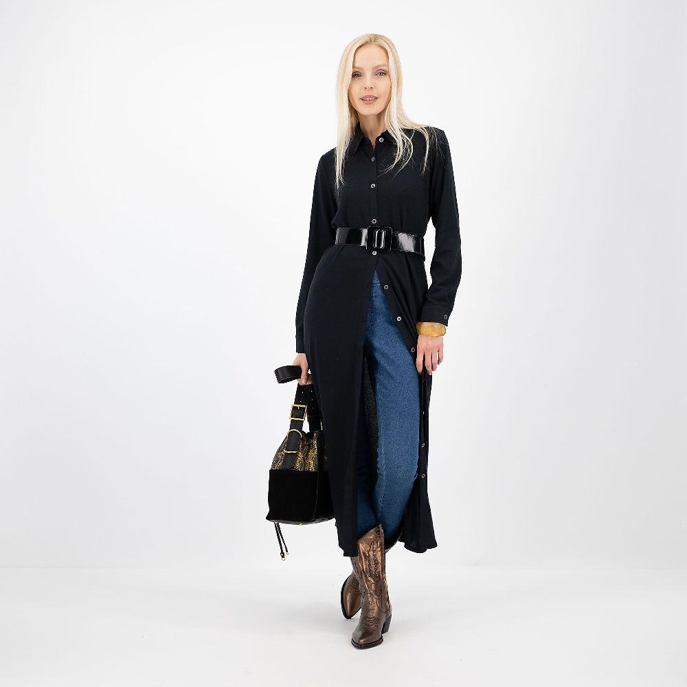 QVC Denim & Co Abito Chemisier Maxi Con Maniche Lunghe