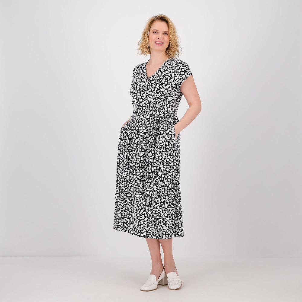 QVC Denim & Co Abito midi effetto portafoglio in jersey fantasia