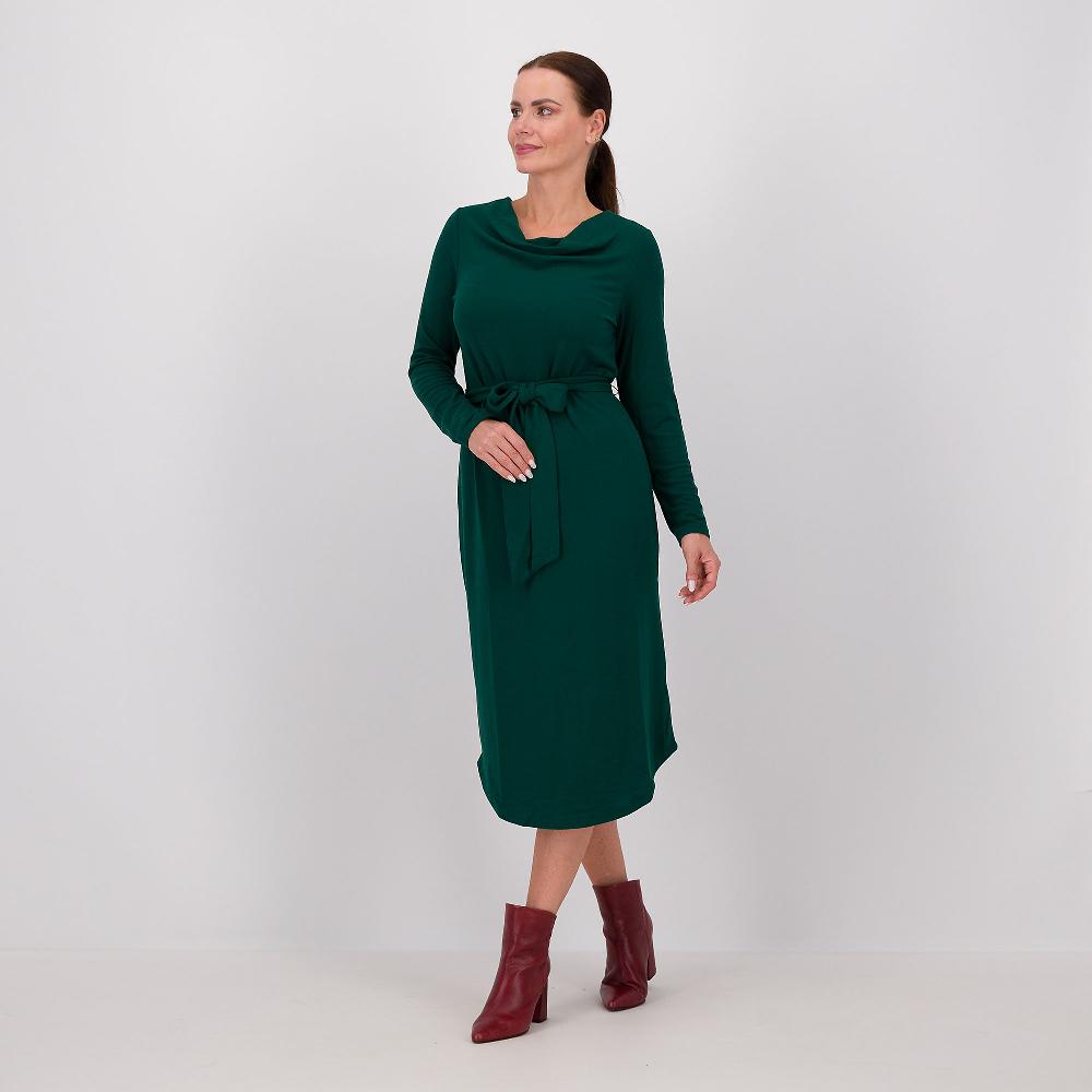QVC Denim & Co Abito midi in jersey stretch con scollo tondo drappeggiato