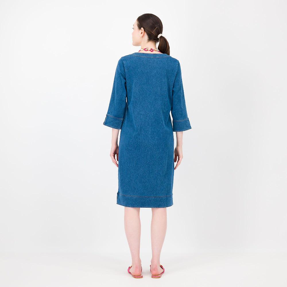 QVC Denim & Co Abito Scollo A V In Jersey Misto Cotone Con Spacchi Al Fondo