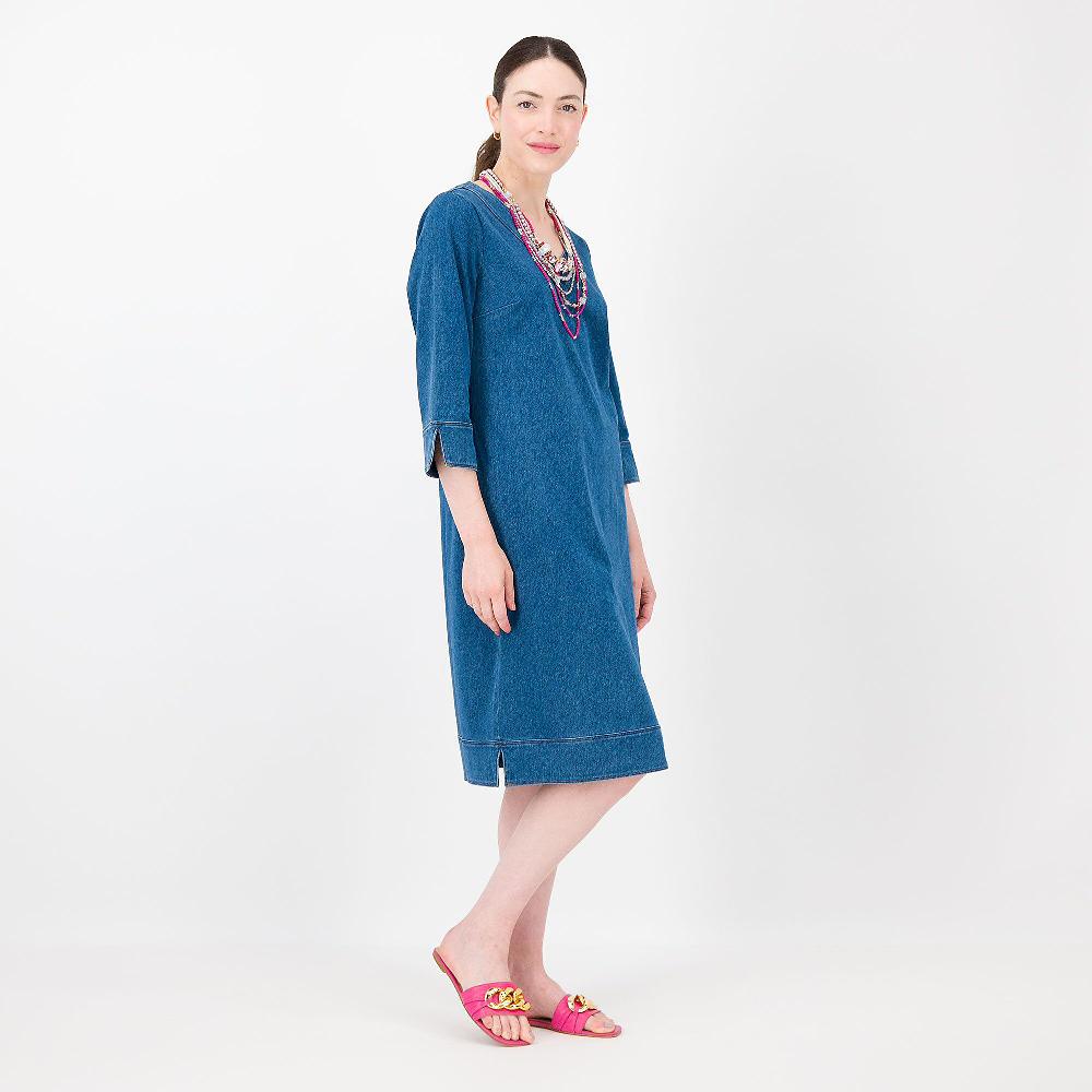 QVC Denim & Co Abito scollo a V in jersey misto cotone con spacchi al fondo