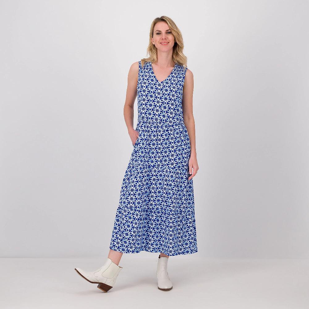 QVC Denim & Co Abito smanicato in jersey di cotone viscosa e lino