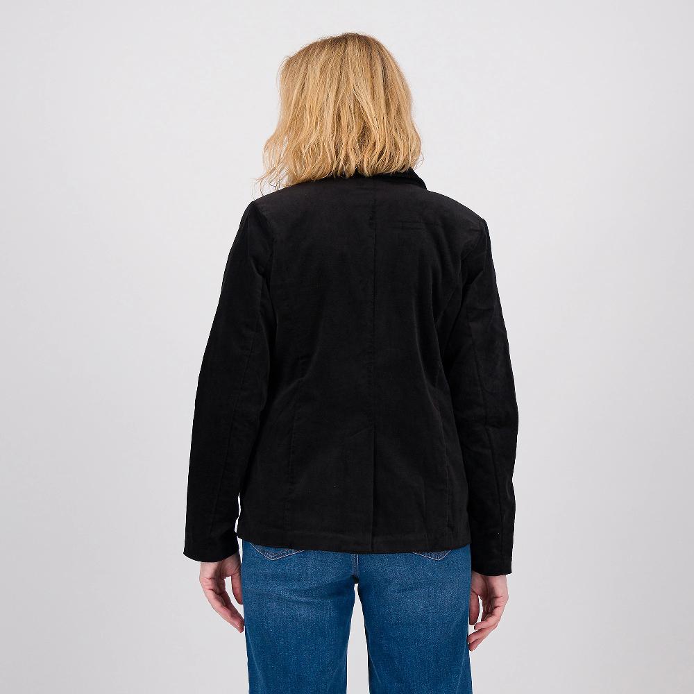 QVC Denim & Co Blazer In Velluto Stretch Scollo Con Rever E Tasche Ad Aletta