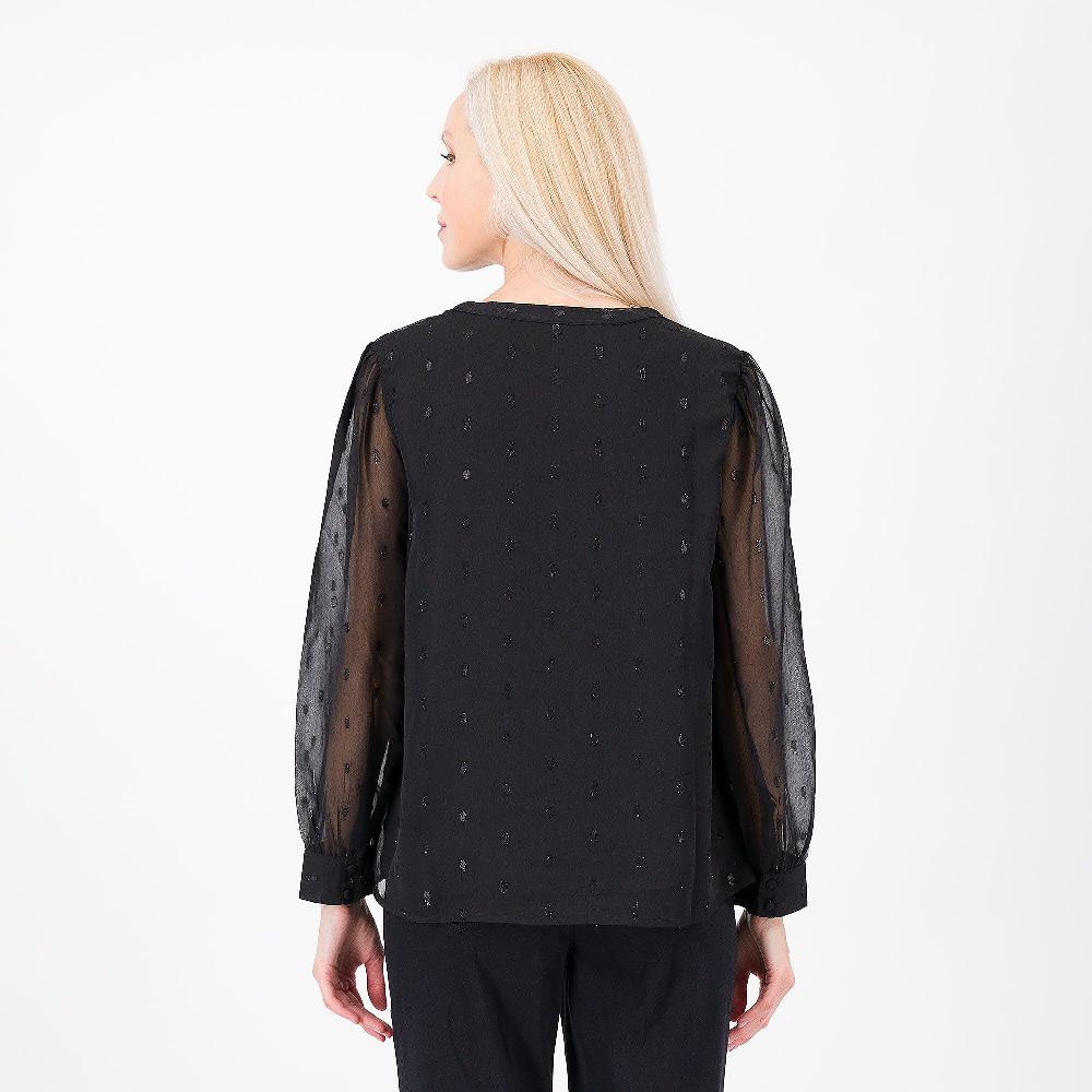 QVC Denim & Co Blusa In Georgette A Pois Con Maniche Lunghe
