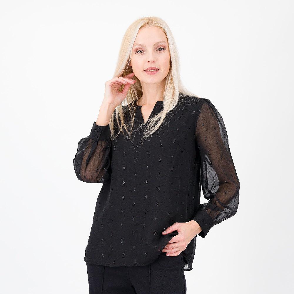 QVC Denim & Co Blusa in georgette a pois con maniche lunghe