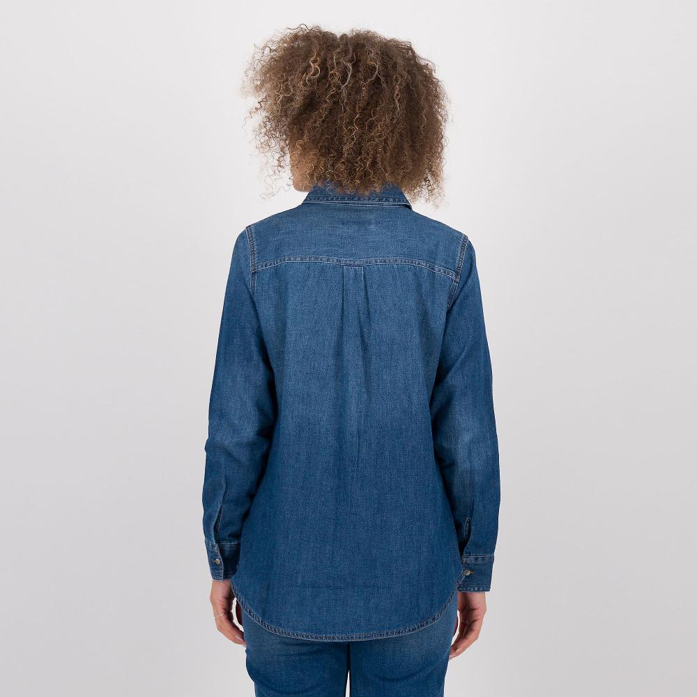 QVC Denim & Co Camicia Di Jeans A Maniche Lunghe Con 2 Taschini