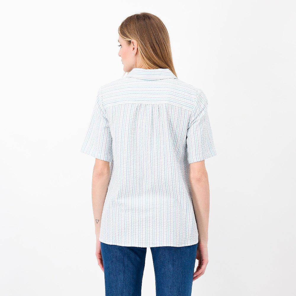 QVC Denim & Co Camicia Fantasia Maniche Corte Cotone Stretch