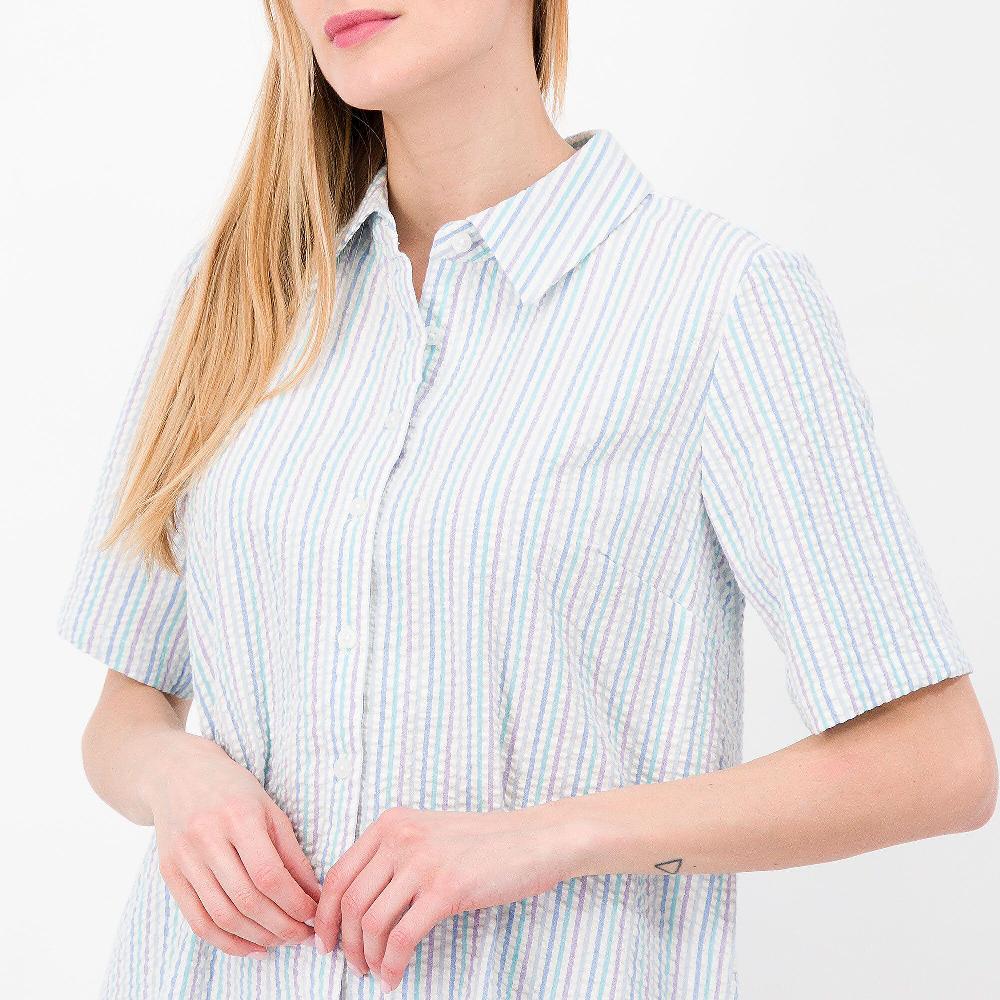 QVC Denim & Co Camicia Fantasia Maniche Corte Cotone Stretch