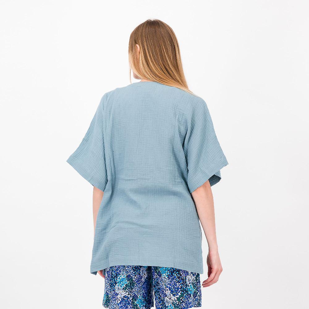 QVC Denim & Co Cardigan A Kimono Maniche Al Gomito Garza Di Cotone 100%