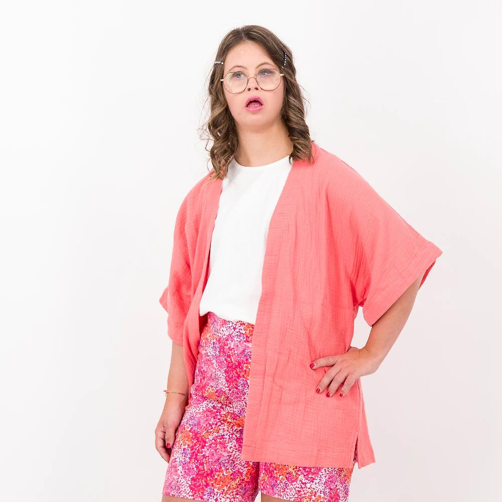 QVC Denim & Co Cardigan a kimono Maniche al gomito Garza di cotone 100%