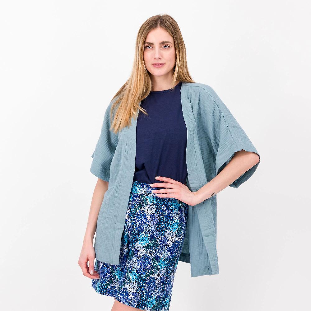 QVC Denim & Co Cardigan a kimono Maniche al gomito Garza di cotone 100%
