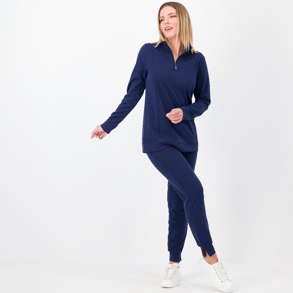 QVC Denim & Co Felpa A Collo Alto Con Mezza Zip E Tasca