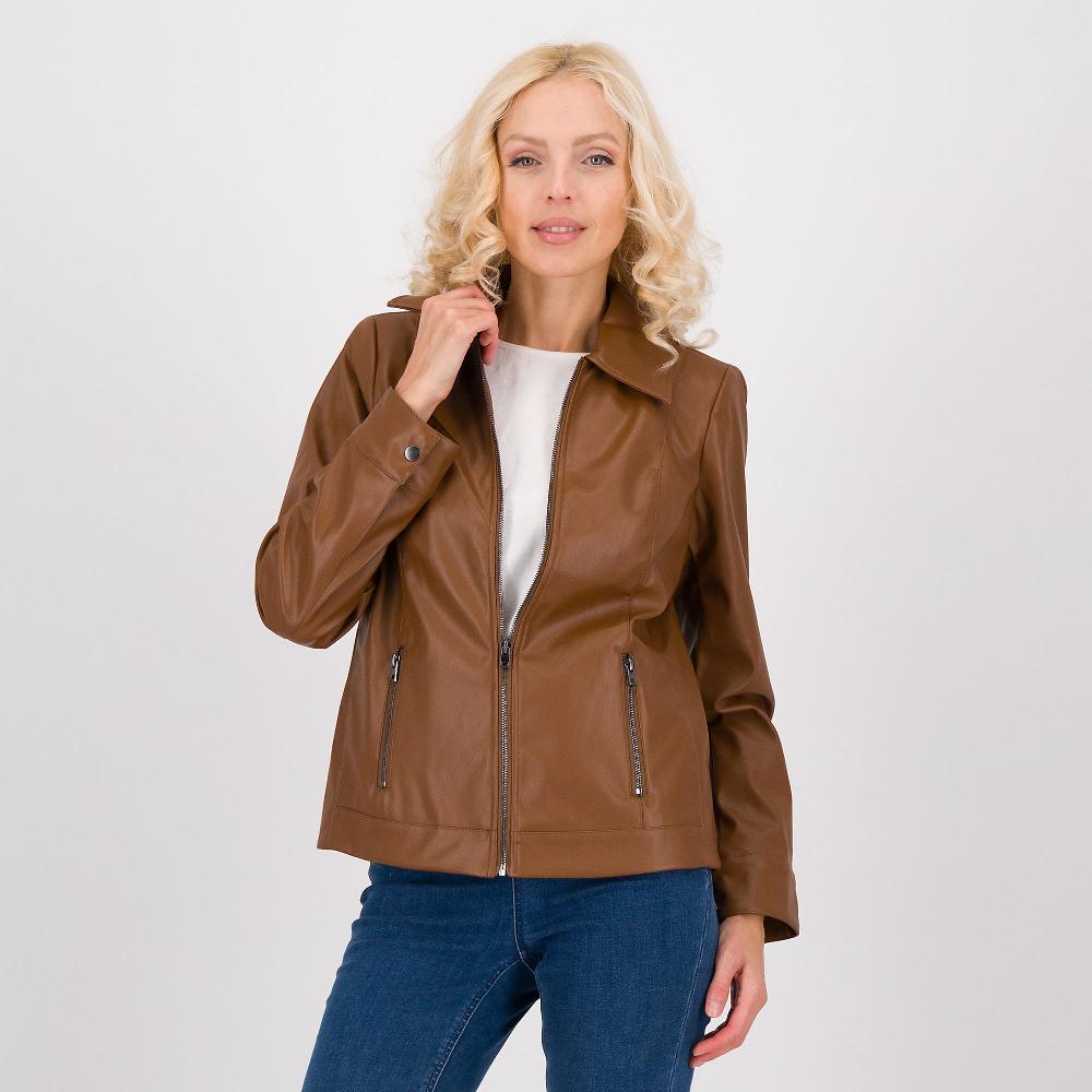 QVC Denim & Co Giacca in tessuto spalmato con zip e colletto loden