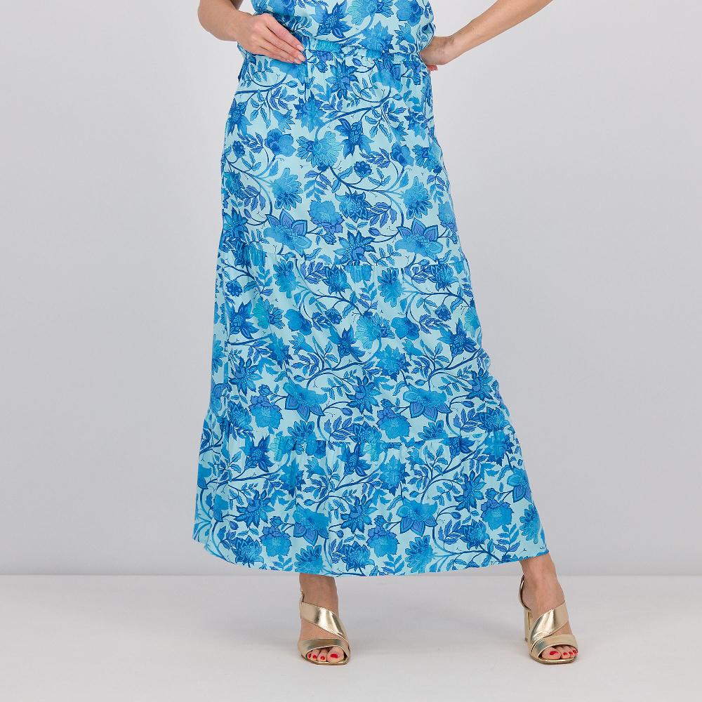 QVC Denim & Co Gonna lunga a balze in tessuto di viscosa