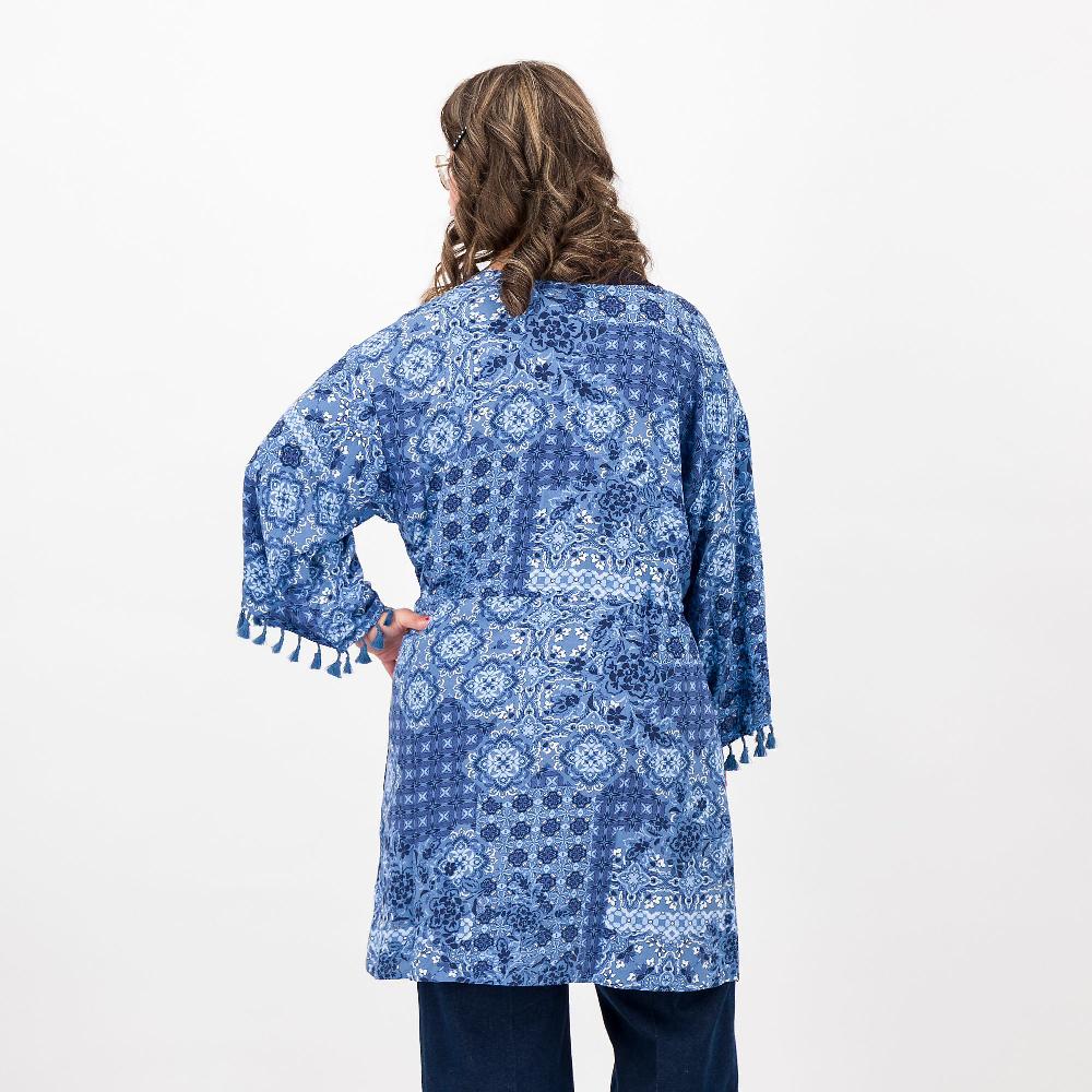 QVC Denim & Co Kaftano Fantasia In Crépe Di Viscosa Con Nappine Sul Polso