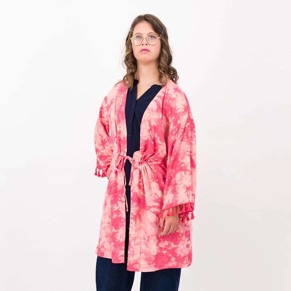 QVC Denim & Co Kaftano fantasia in crépe di viscosa con nappine sul polso
