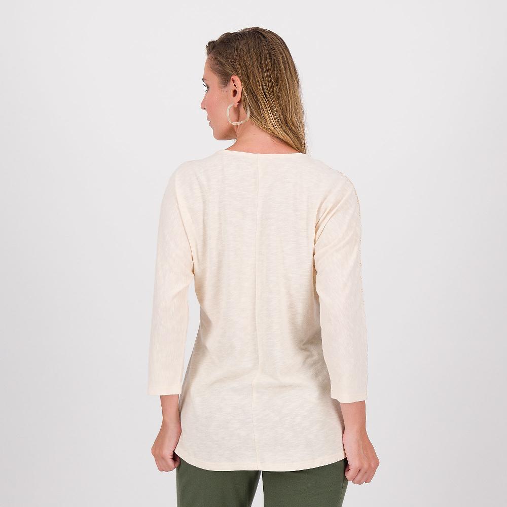 QVC Denim & Co Maglia Con Manica 3/4 Scollo A V E Ricamo