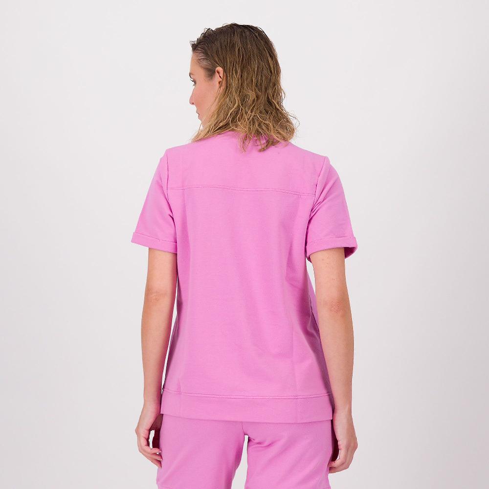 QVC Denim & Co Maglia In Felpa Di Cotone Stretch A Maniche Corte