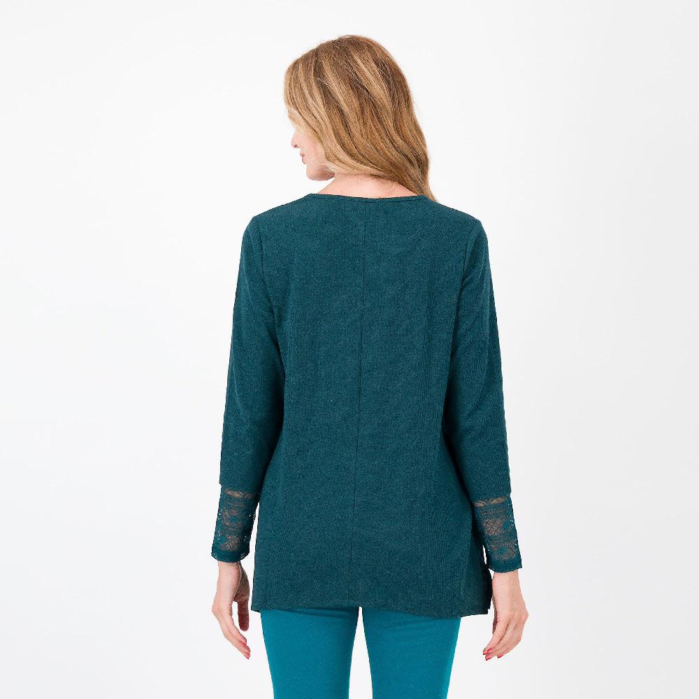 QVC Denim & Co Maglia In Misto Cotone A Maniche Lunghe Con Pizzo