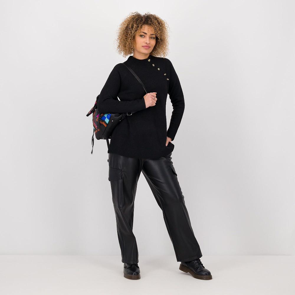 QVC Denim & Co Maglione A Collo Alto Con Bottoni Obliqui