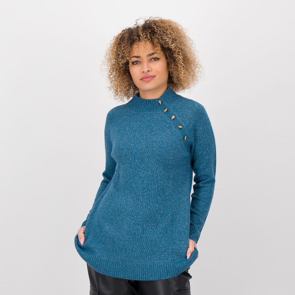 QVC Denim & Co Maglione a collo alto con bottoni obliqui