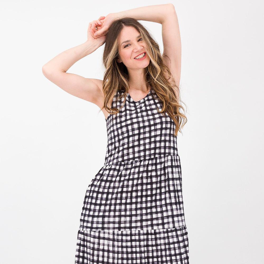 QVC Denim & Co Maxi Abito Fantasia Cotone E Viscosa Gonna A Balze Tasche Inserite