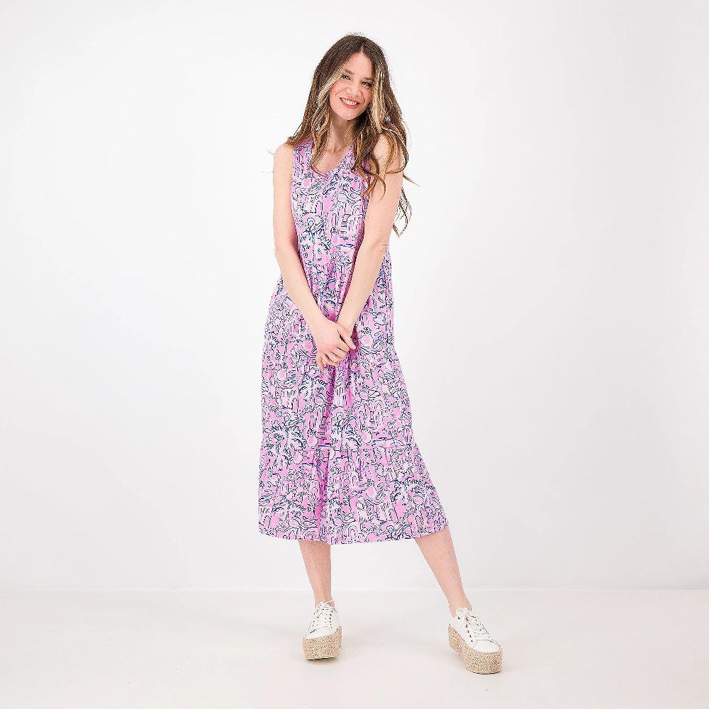 QVC Denim & Co Maxi abito fantasia Cotone e viscosa Gonna a balze Tasche inserite