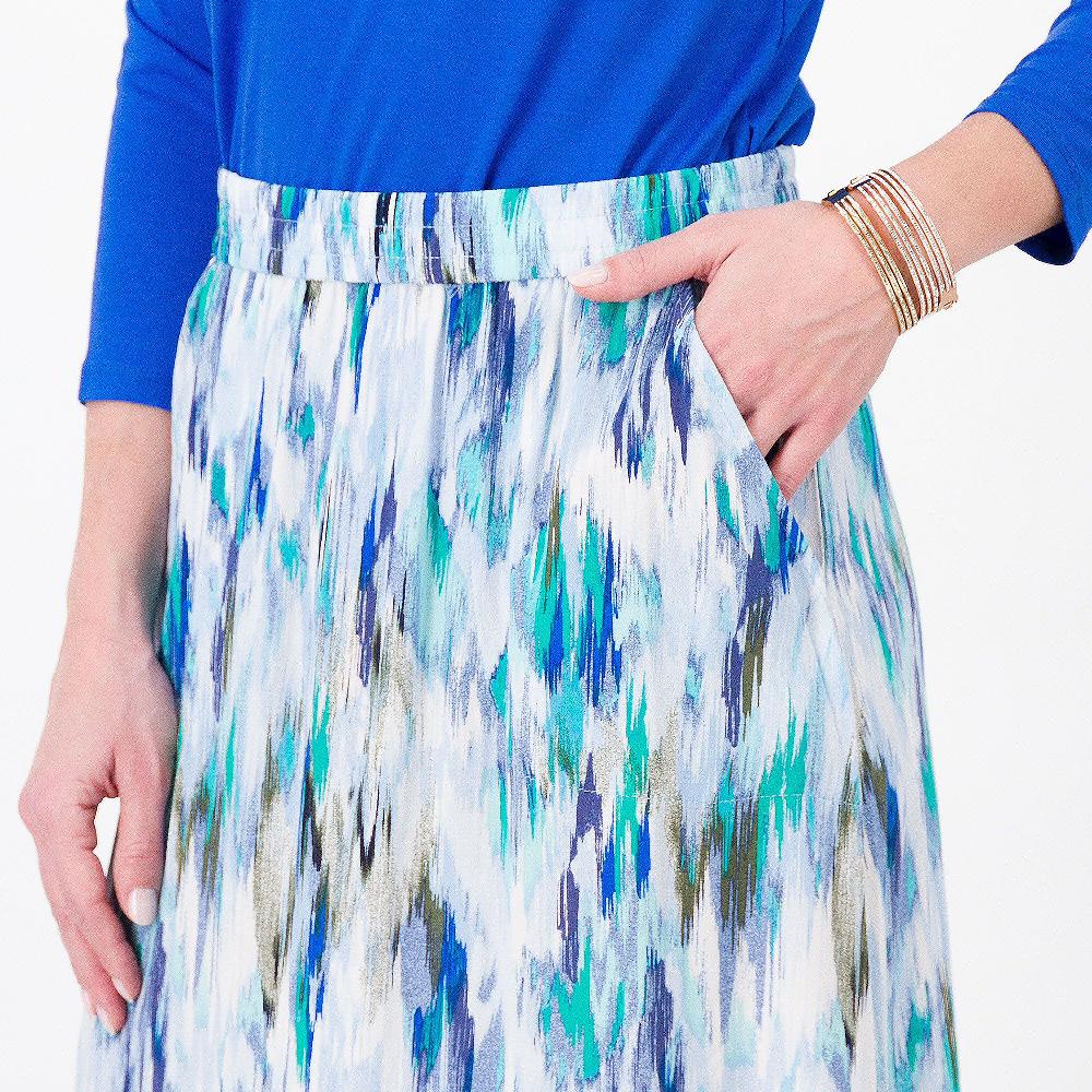 QVC Denim & Co Maxi Gonna 100% Viscosa Vita Elsticata Tasche Laterali