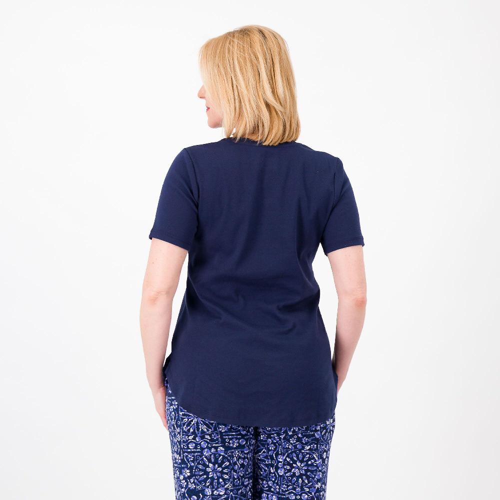 QVC Denim & Co T-shirt Scollo A V Cotone Interlock Fondo Stondato E Asimmetrico