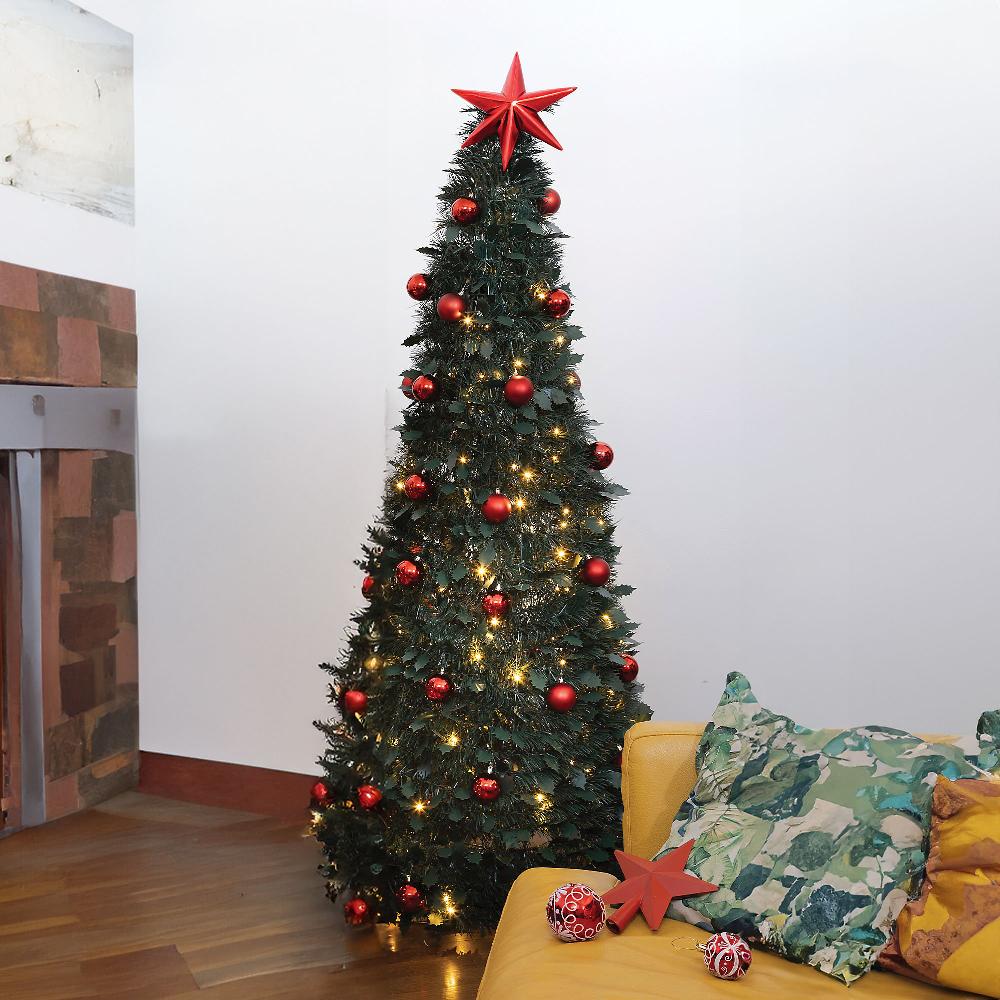 QVC Dmail Albero di Natale Pop Up con palline rosse e luci 180cm