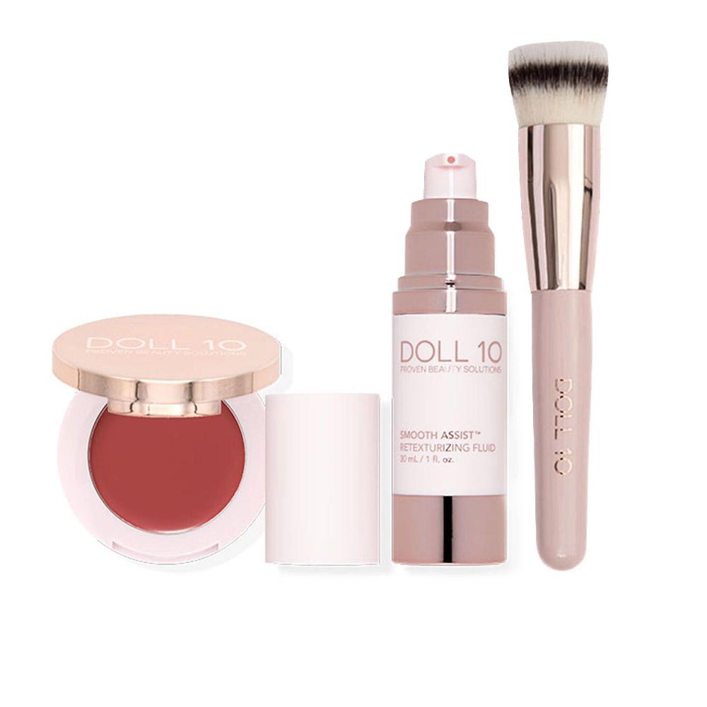 QVC Doll10 Kit make-up: fondotinta blush pennello e pochette