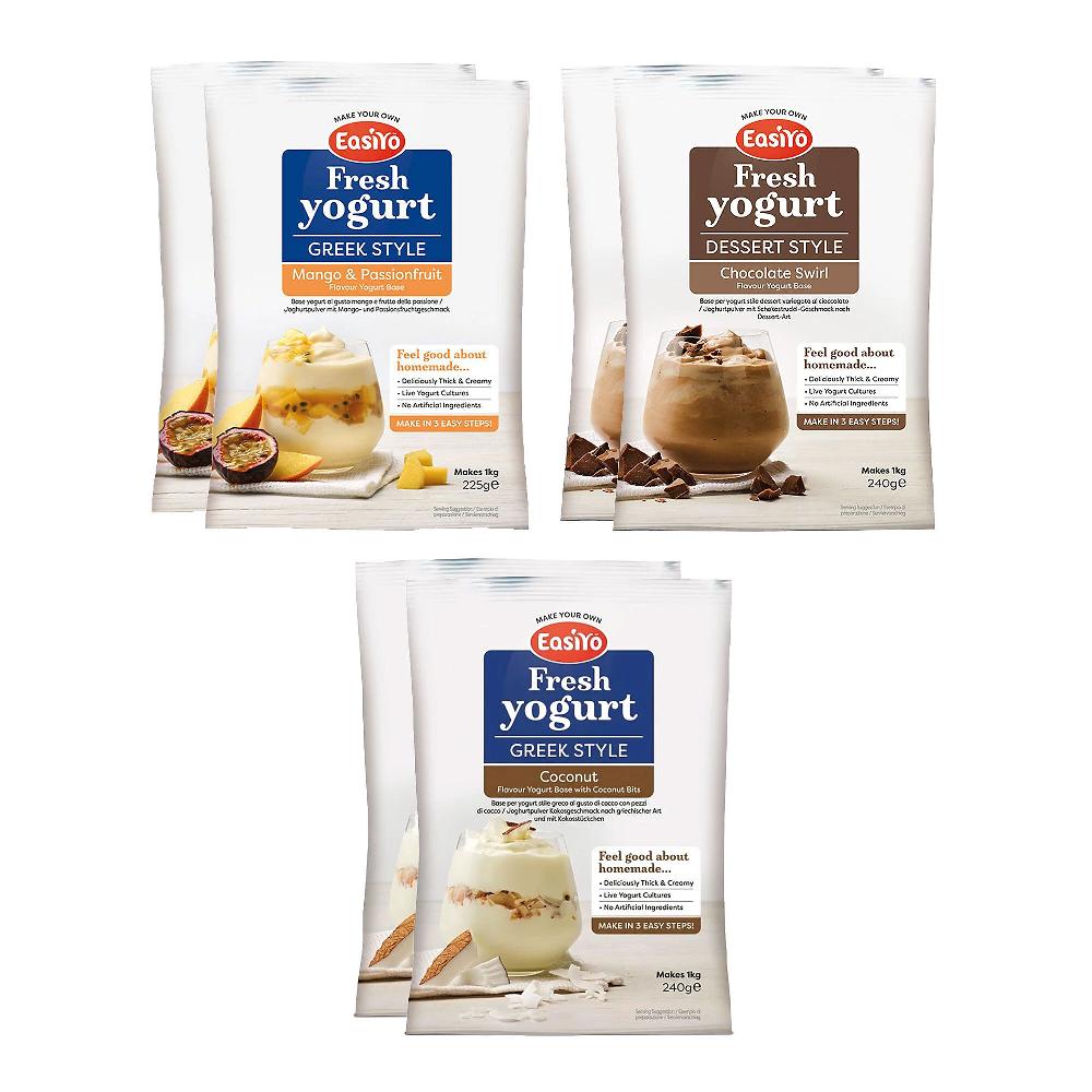 QVC EasiYo 6kg di yogurt: stile greco Mango Cocco variegato Cioccolato