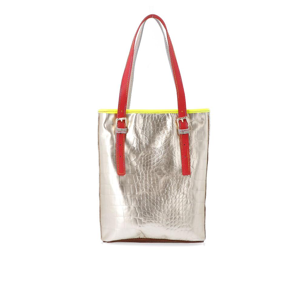 QVC Ebarrito Borsa a spalla in pelle patchwork con due manici