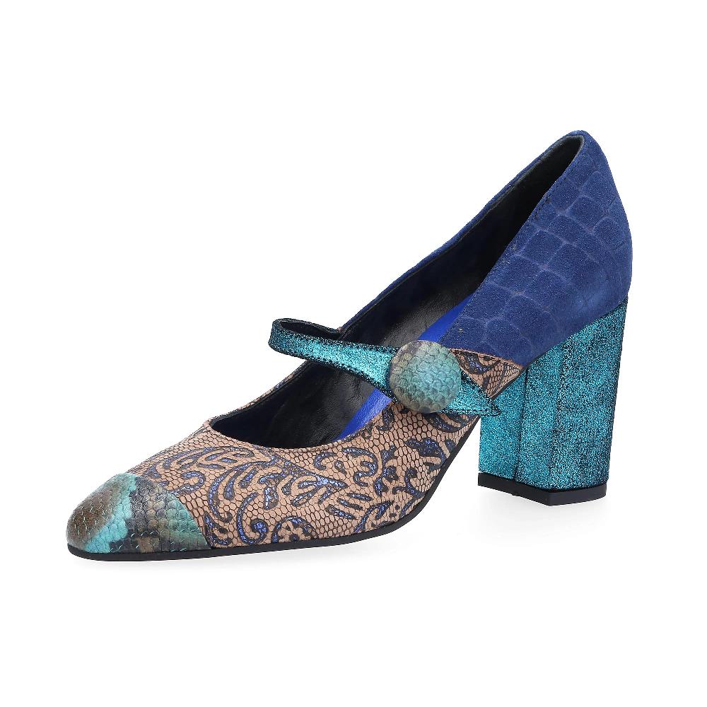 QVC Ebarrito Decolleté sfilata in pelle patchwork con fascetta