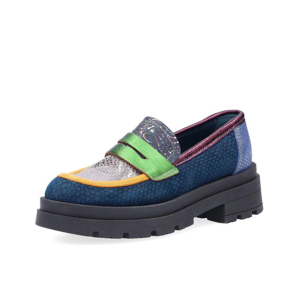 QVC Ebarrito Mocassini in pelle patchwork con fascia a contrasto
