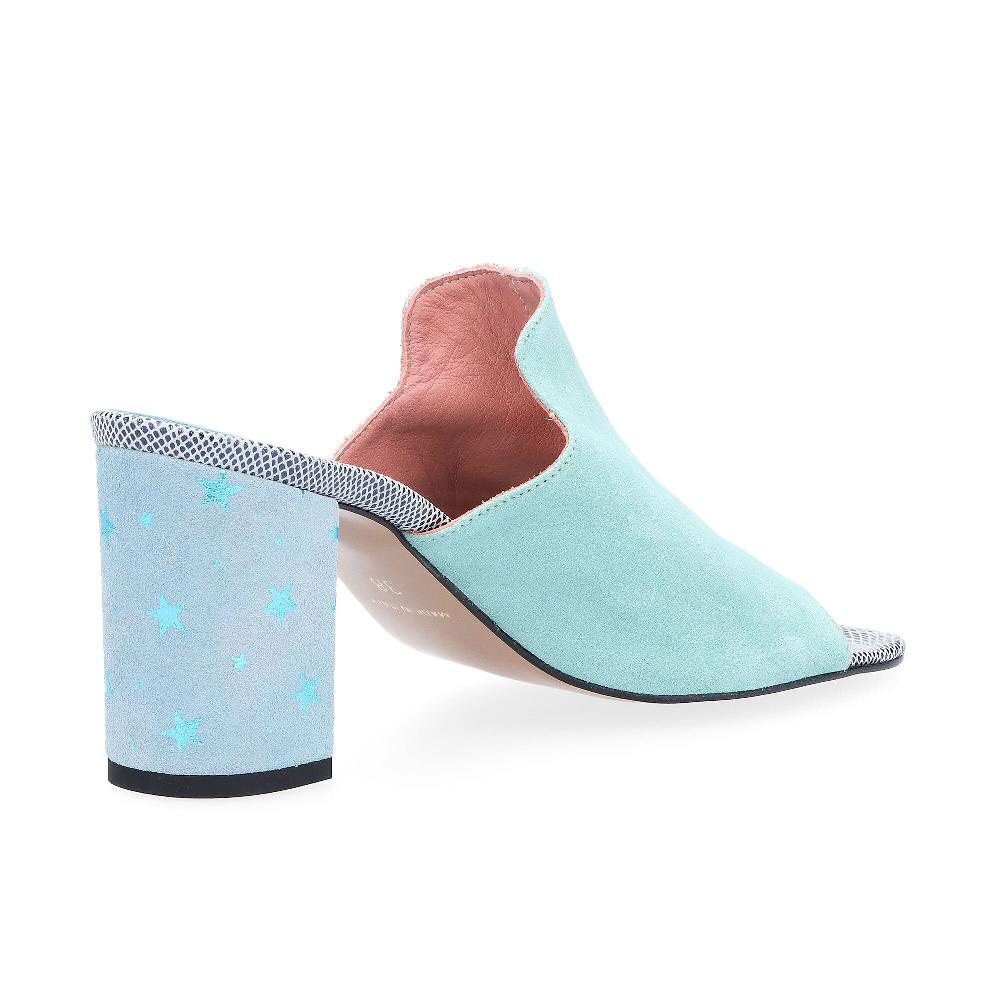 QVC Ebarrito Sabot Mules In Pelle Patchwork Con Tacco 8 Cm