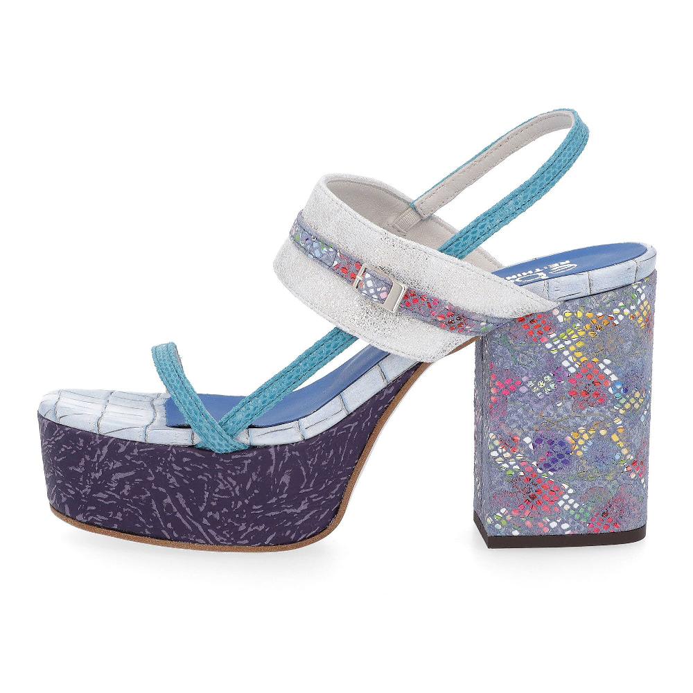 QVC Ebarrito Sandali In Pelle Patchwork Cinturino E Tacco 10 Cm