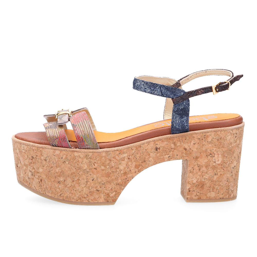 QVC Ebarrito Sandali In Pelle Patchwork Tacco 9 Cm In Sughero