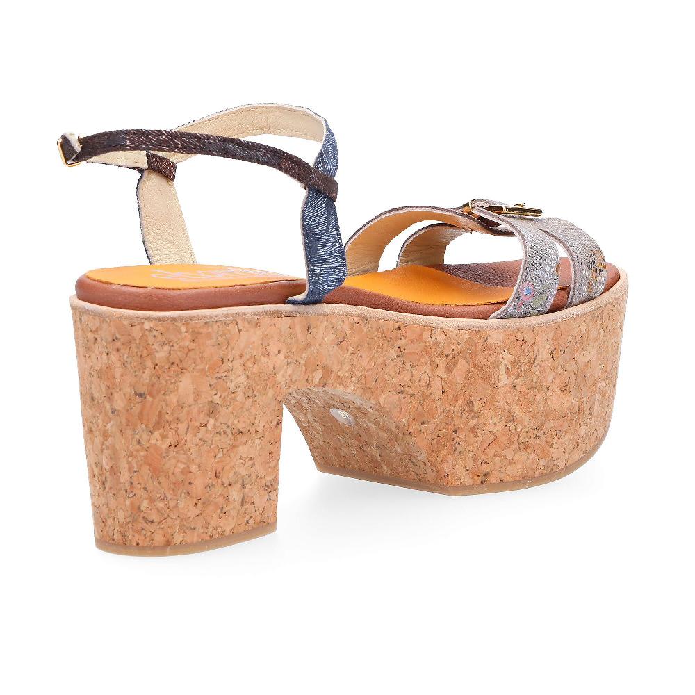 QVC Ebarrito Sandali In Pelle Patchwork Tacco 9 Cm In Sughero