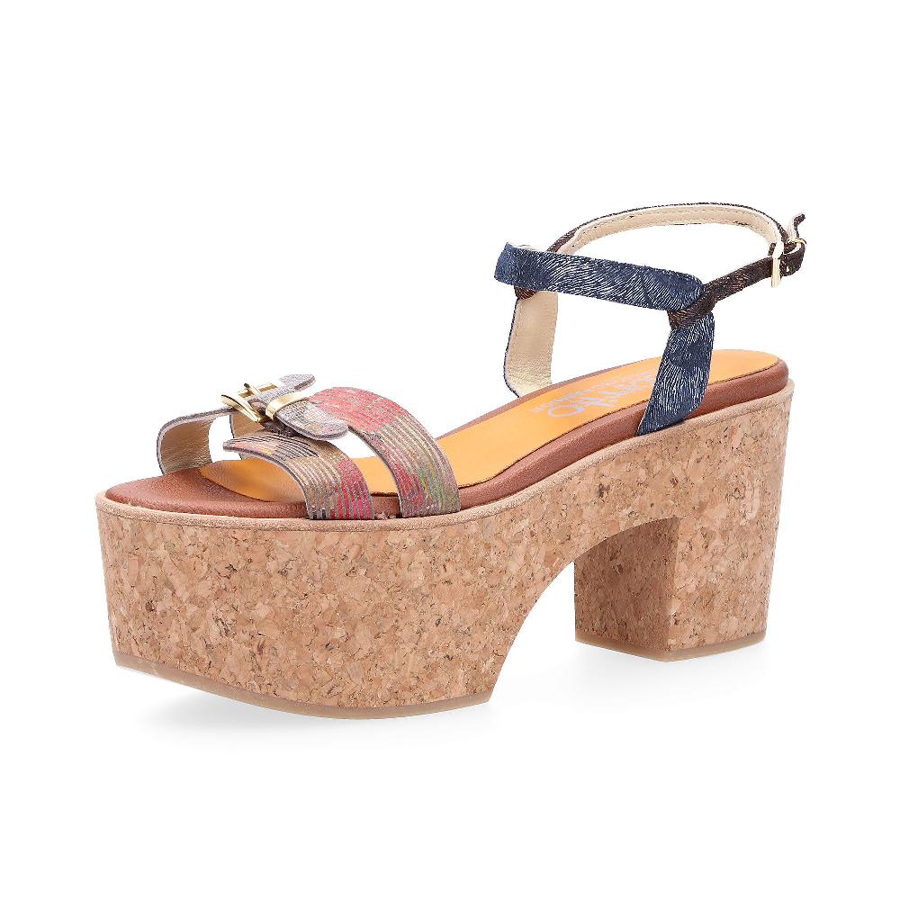 QVC Ebarrito Sandali in pelle patchwork tacco 9 cm in sughero