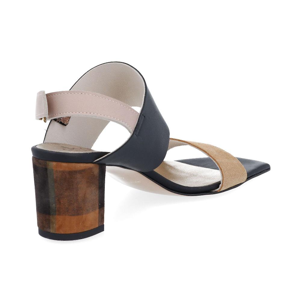 QVC Ebarrito Sandalo In Pelle Doppia Fascia Tacco 6 5 Cm