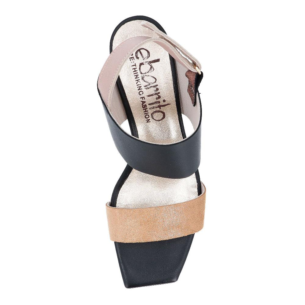QVC Ebarrito Sandalo In Pelle Doppia Fascia Tacco 6 5 Cm
