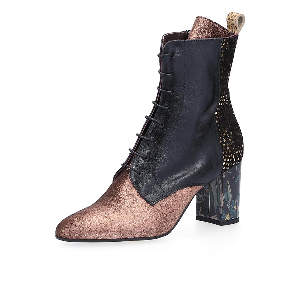 QVC Ebarrito Stivaletti in pelle patchwork con zip e tacco rivestito