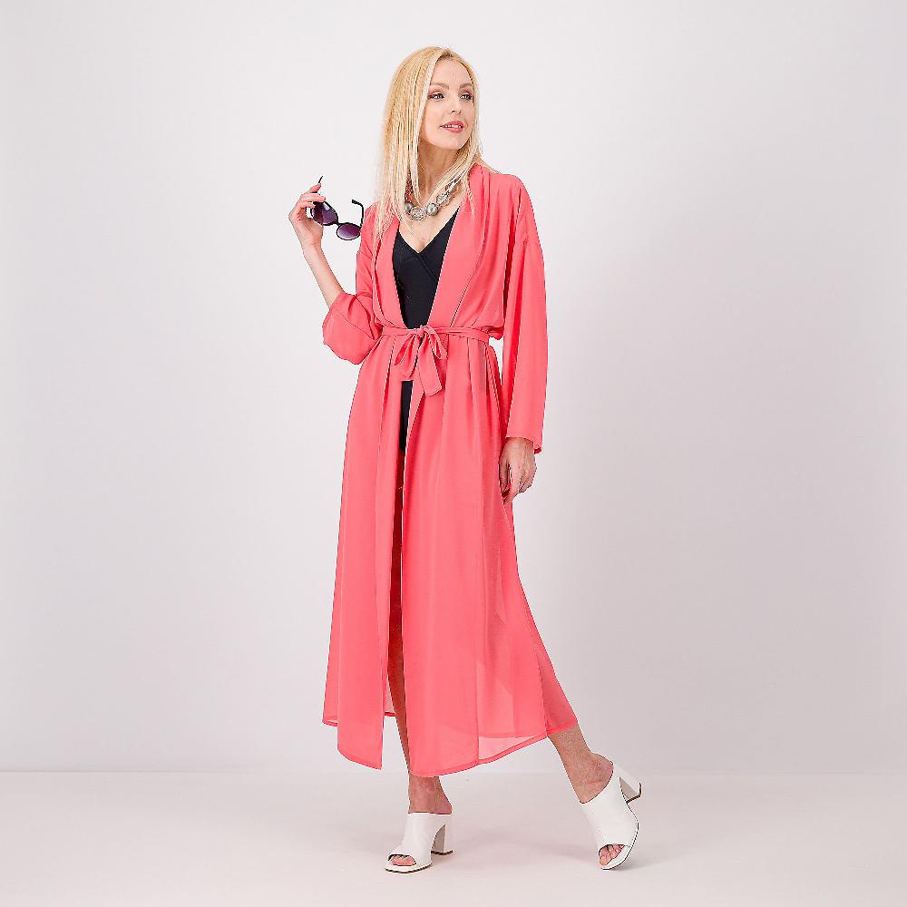 QVC Eman Beachwear Caftano lungo in georgette con cintura in vita